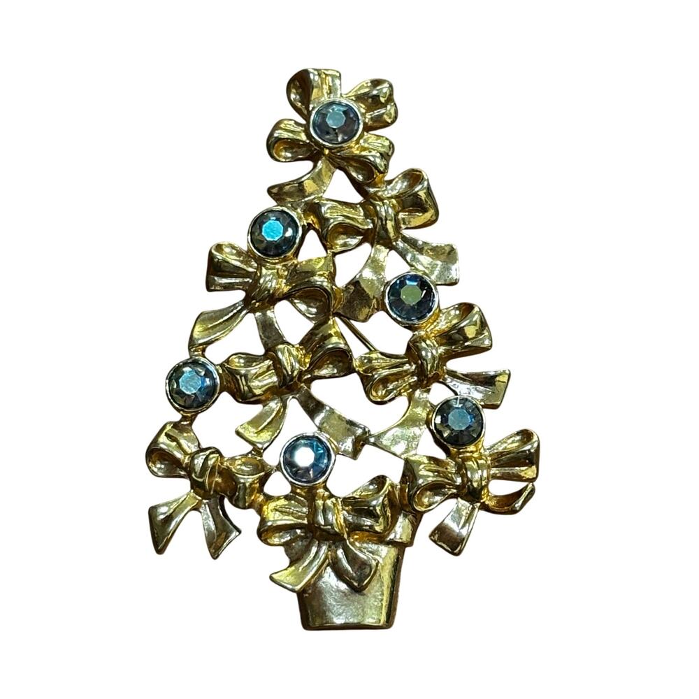Vintage Avon Christmas tree brooch gold & AB rhinestones festive holiday pin